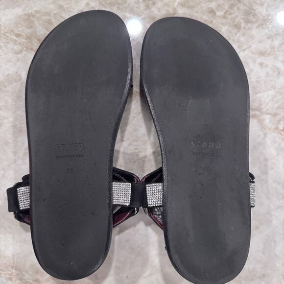 STAUD Black Flat rhinestone Sandals with Velcro closures size 39 - Picture 11 of 14